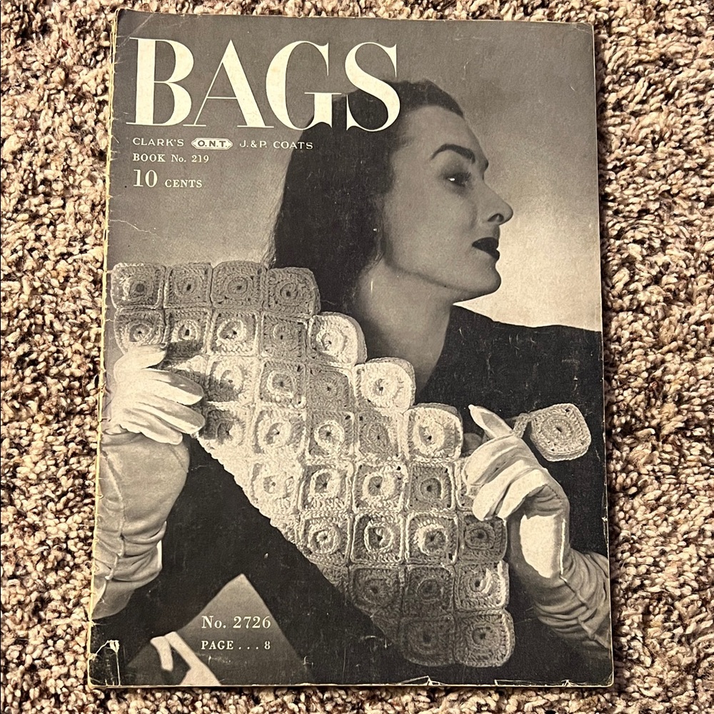 Vintage 1945 Clark's O.N.T. and J.& P. Coats Crochet Pattern Booklet titled Bags - Picture 2 of 11